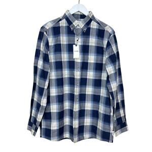 Rowm Plaid  Button Down Long Sleeve Shirt Blues Men Medium NWT